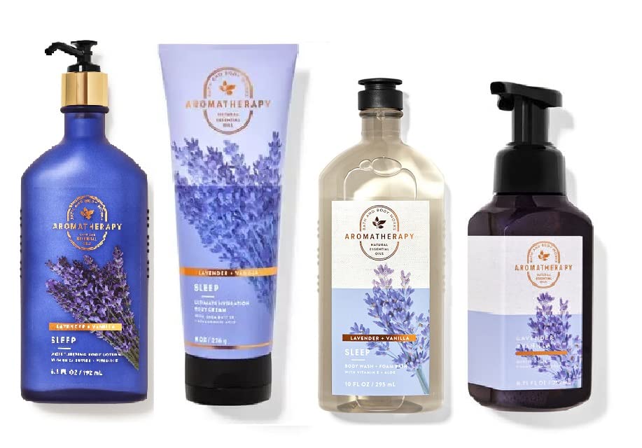 Bath & Body Works Bath and Body Works – Juego de regalo de lujo de lavanda + vainilla, crema corporal, loción corporal, gel de baño y jabón de manos