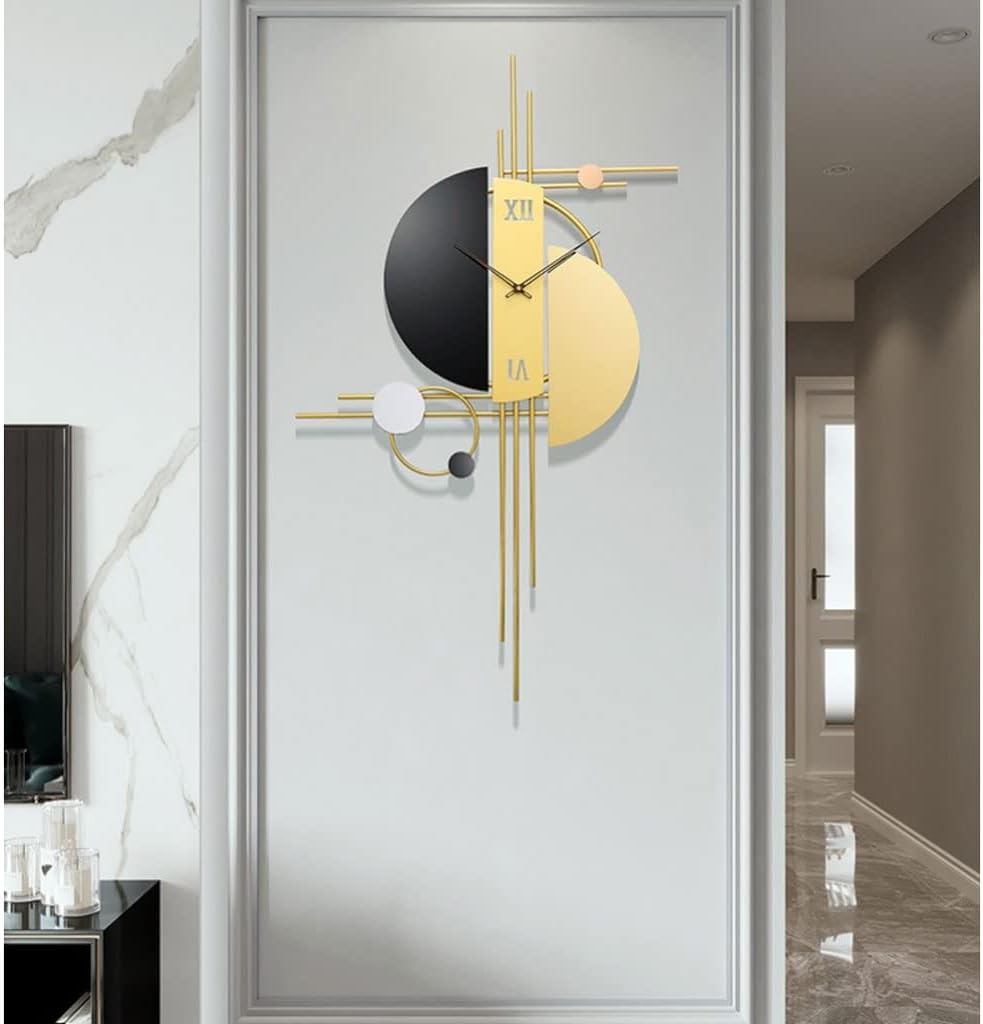Reloj de pared – Reloj de pared decorativo para decoración de sala de estar, metal negro y dorado, moderno, grande, silencioso, funciona con pilas,