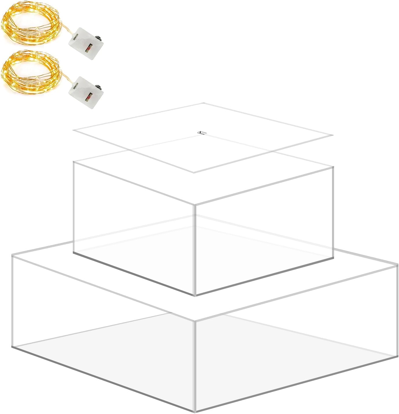 2 soportes de acrílico transparente para tartas con luces LED, soporte para tartas, estante para tartas, estante cuadrado para tartas, para bodas,