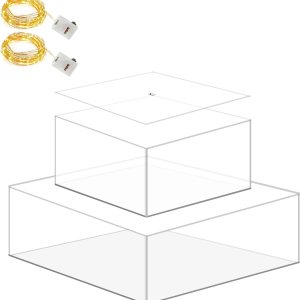 2 soportes de acrílico transparente para tartas con luces LED, soporte para tartas, estante para tartas, estante cuadrado para tartas, para bodas, 2 soportes de acrílico transparente para tartas con luces LED, soporte para tartas, estante para tartas, estante cuadrado para tartas, para bodas,