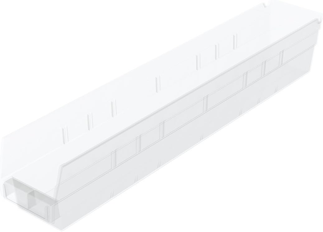 Akro-Mils 30124 – Caja de plástico para estantes anidados, (24 x 4 x 4 pulgadas), transparente, (paquete de 12)