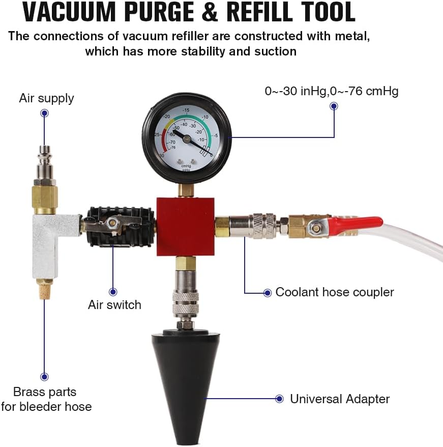 WNZ Kit de herramientas de recarga de refrigerante para radiador de purga de vacío, universal