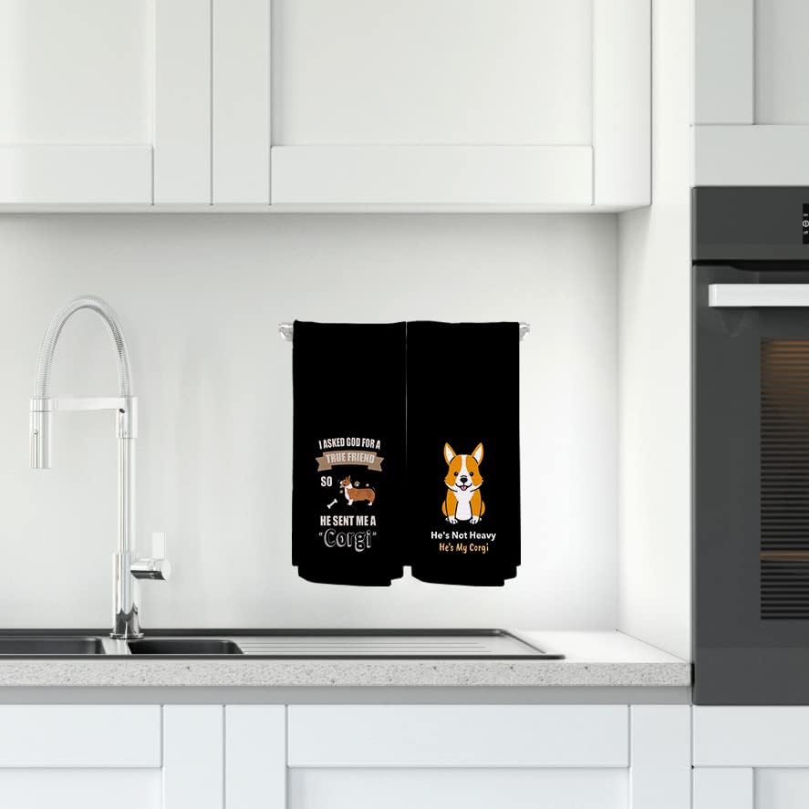 NEGIGA Juego de 4 paños de cocina de Corgi de dibujos animados de 24 x 16 pulgadas, divertidos paños de mano decorativos para dormitorio, cocina,