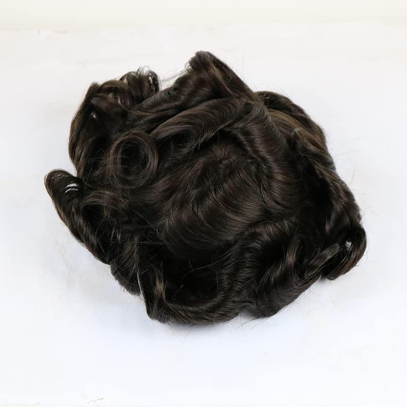 SIMBEAUTY Peluca de encaje francés con base australiana con poliuretano alrededor de los hombres, estilo tupé, cómoda peluca de cabello humano