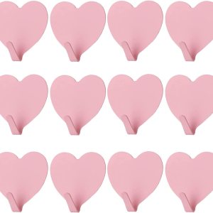 Paquete de 12 ganchos decorativos de pared en forma de corazón, gancho de pared adhesivo fuerte de acero inoxidable para el hogar, cocina, baño Paquete de 12 ganchos decorativos de pared en forma de corazón, gancho de pared adhesivo fuerte de acero inoxidable para el hogar, cocina, baño