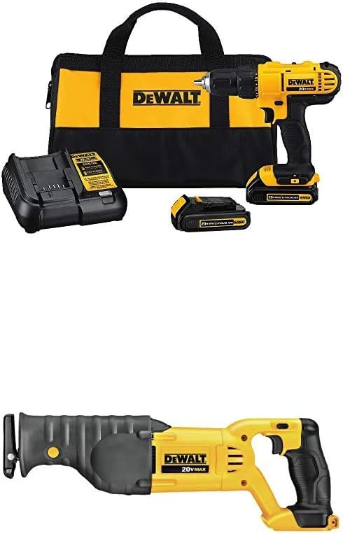 Dewalt DCD771C2 – Kit de taladro compacto inalámbrico de iones de litio de 12 pulgada y sierra recíproca, solo herramienta descubierta