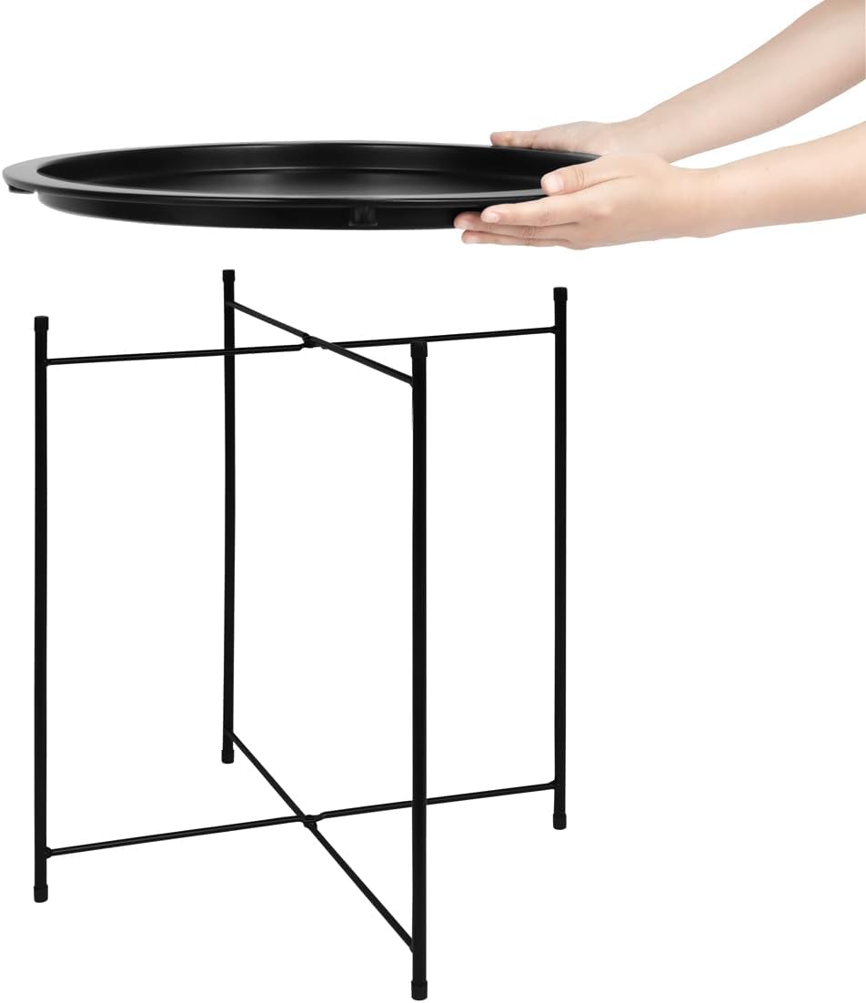 LZMS Gladom Bandeja de hierro  Moderna mesa redonda plegable minimalista  Sofá de noche interior, mesa baja, mesa auxiliar  Mesa plegable de jardín