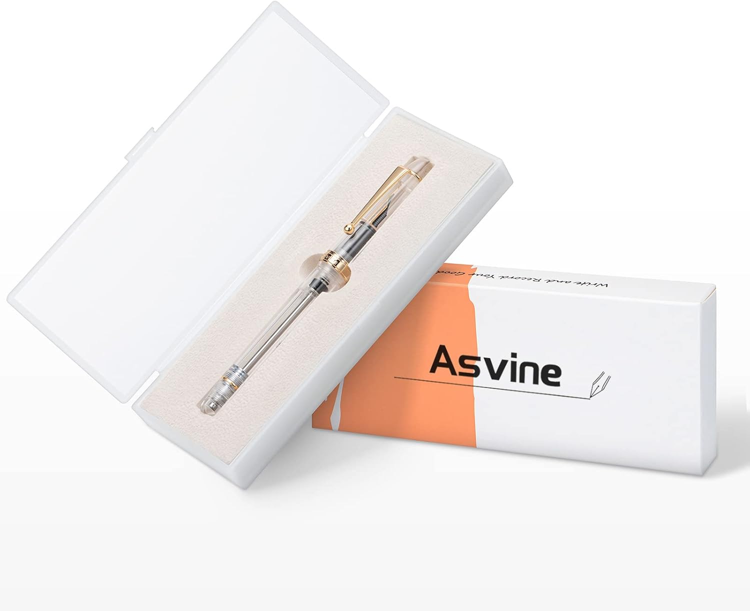 Asvine Fuente de llenado al vacío V126 de punta fina chapada en oro, pluma demostradora transparente, gran capacidad con estuche de regalo