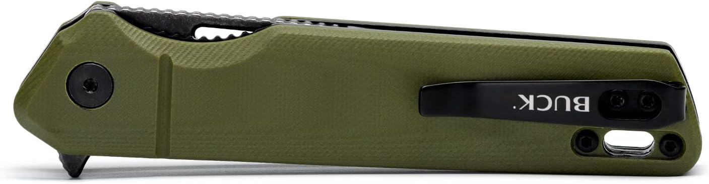 Buck Knives Cuchillo de bolsillo plegable de infusión 239 con hoja Tanto modificada Stonewash, mango G10, clip de bolsillo