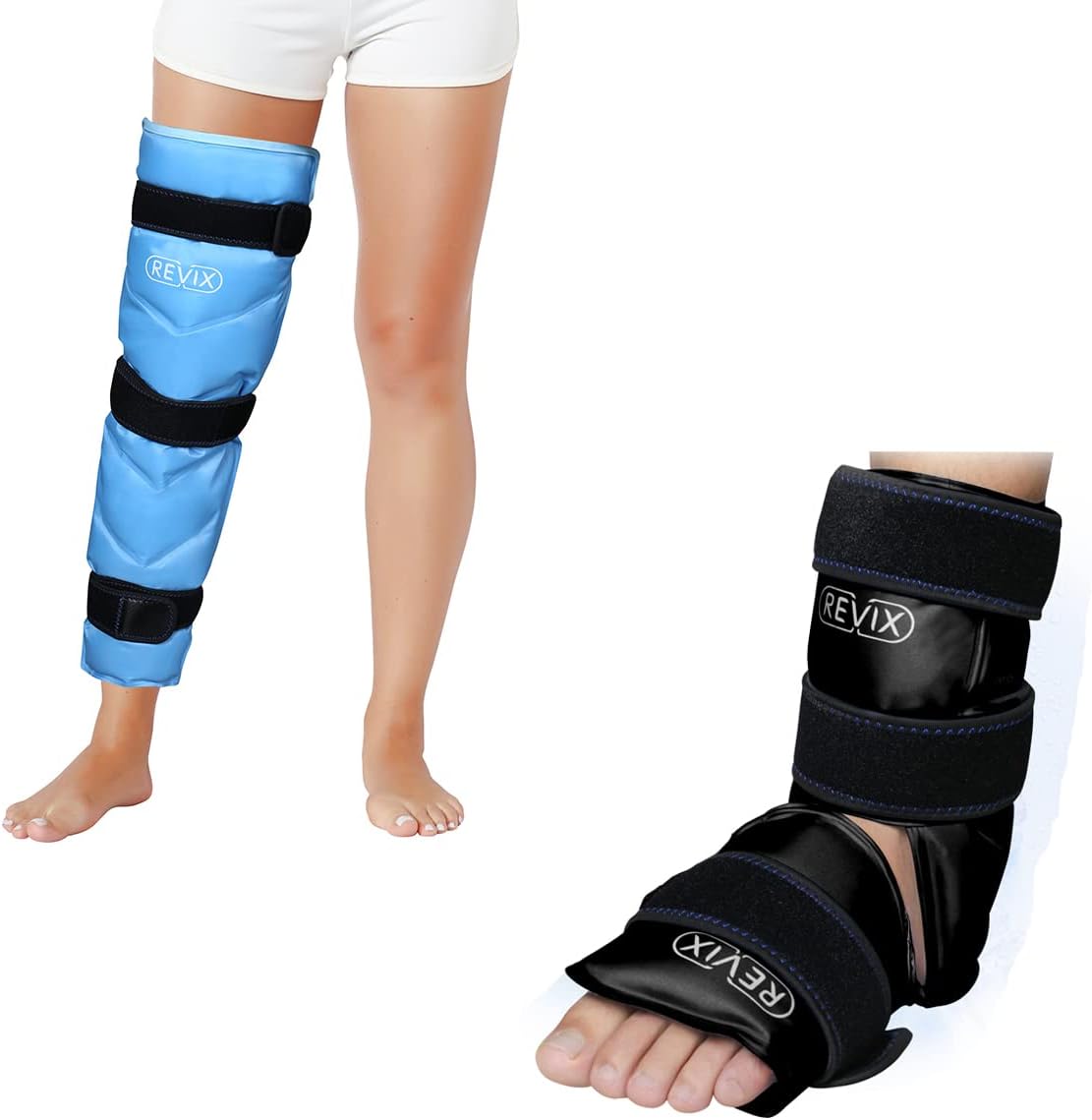 REVIX Bolsa de hielo para aliviar el dolor de tobillo y pies y envoltura de hielo de gel grande para piernas, cadera, muslo, rodilla y espinilla