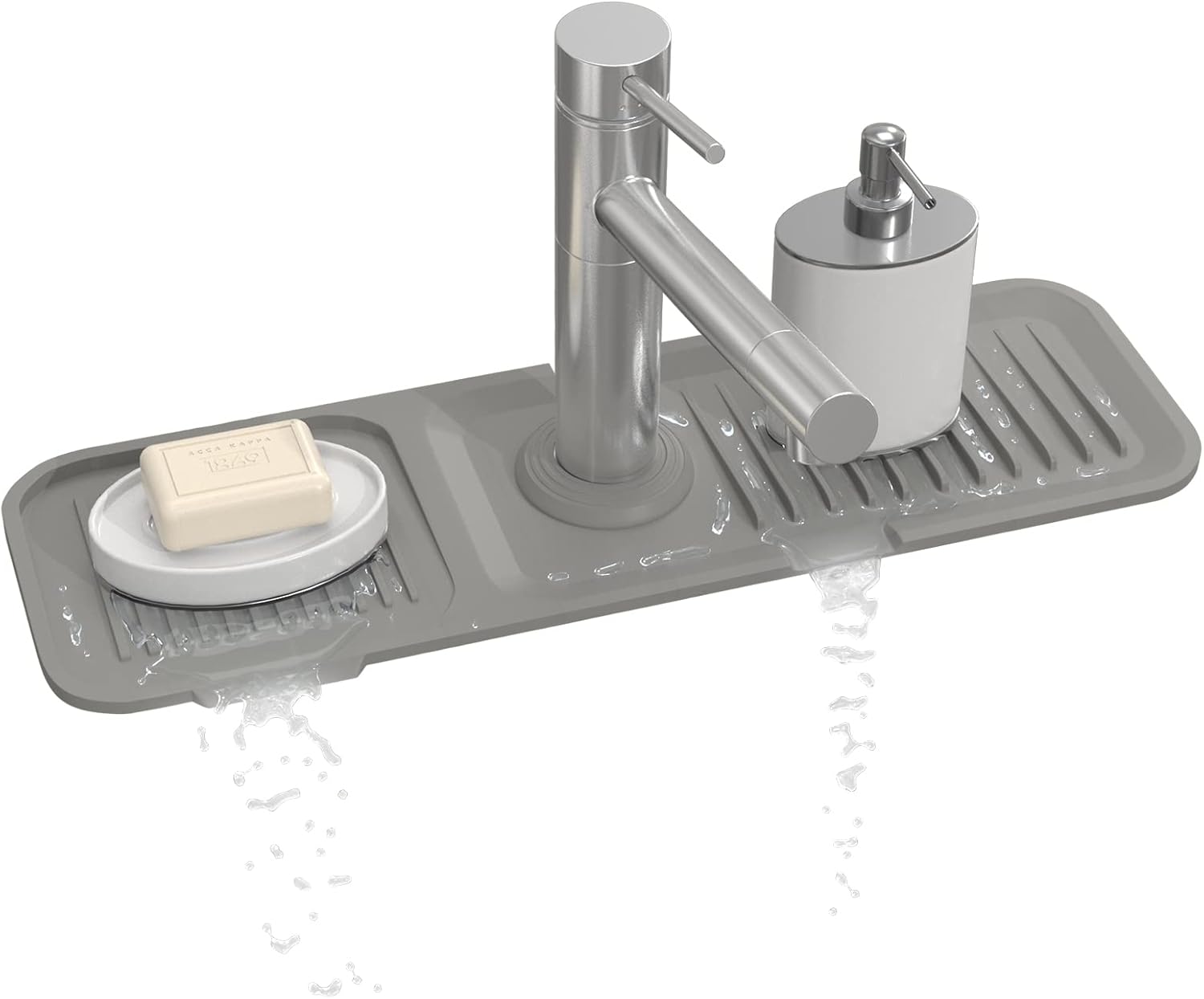 Protector contra salpicaduras para fregadero de cocina de 17.7 x 5.5 pulgadas, bandeja de recogedor de goteo con mango de grifo Toovem, alfombrilla