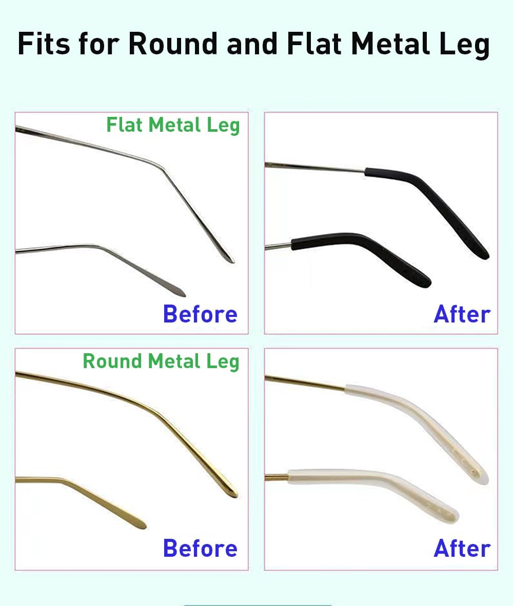Puntas de extremo de las patillas para lentes antideslizantes, funda de tubo de silicona suave, retenedores de repuesto para patas planas de metal