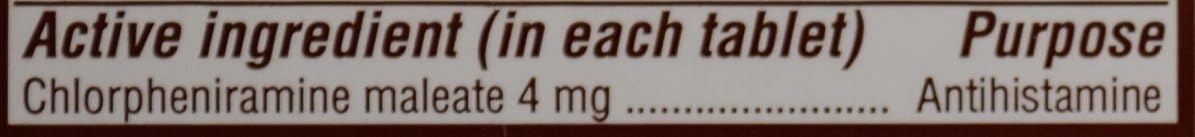 Chlorpheniramine Maleate 4mgGenérico para Chlor-Trimeton Allergy 1000 Tabletas por Botella