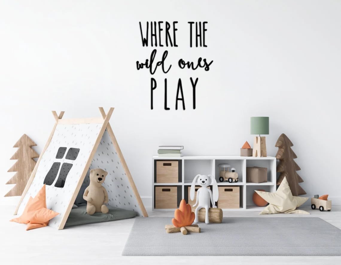 Decoración de pared para sala de juegos, 23 pulgadas XL con texto en inglés Where The Wild Ones Play (Where The Wild Ones Play)