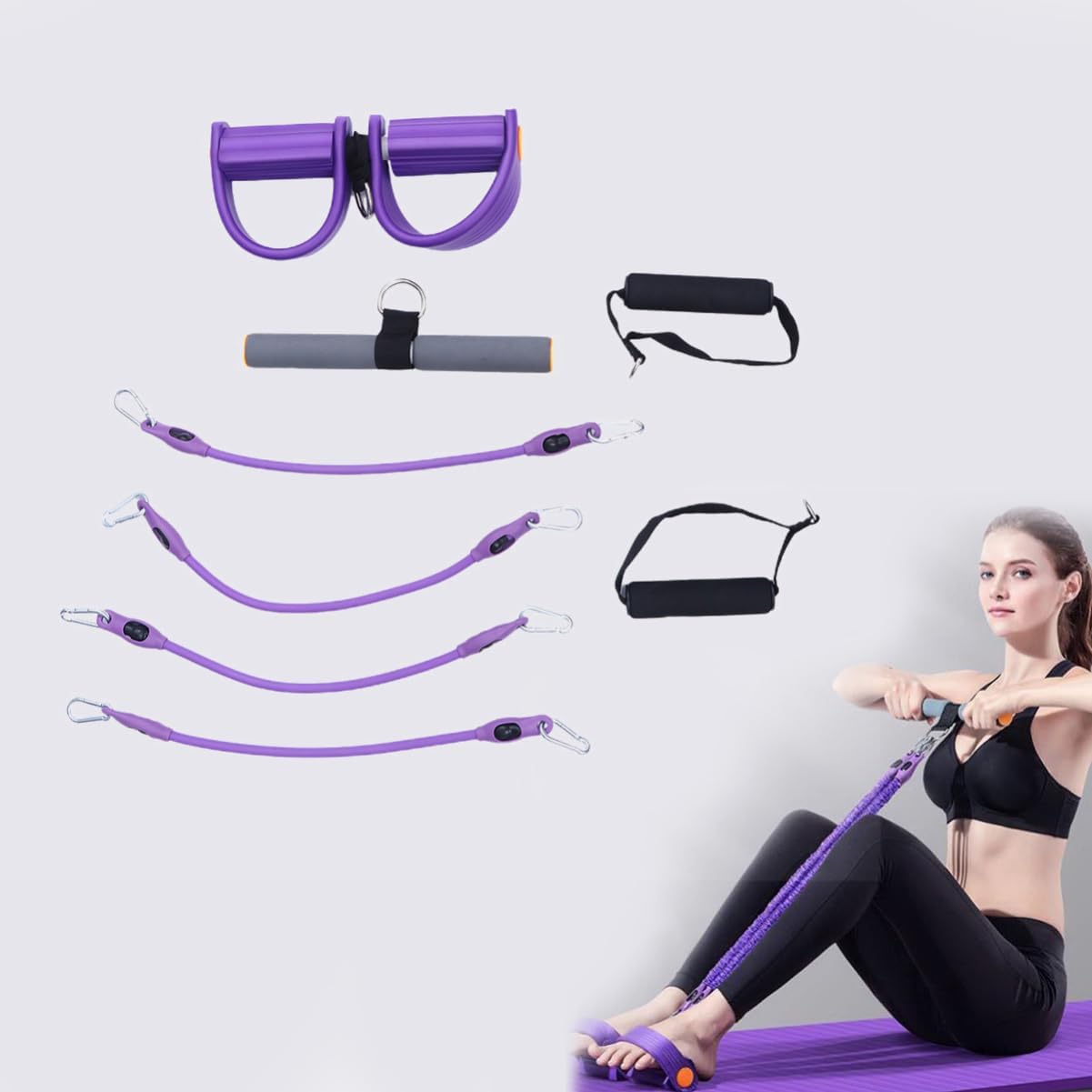 Toddmomy Mangos de agarre único, cuerda de tensión elástica, banda de entrenamiento, cuerda de pierna, pedal de resistencia, banda de resistencia,