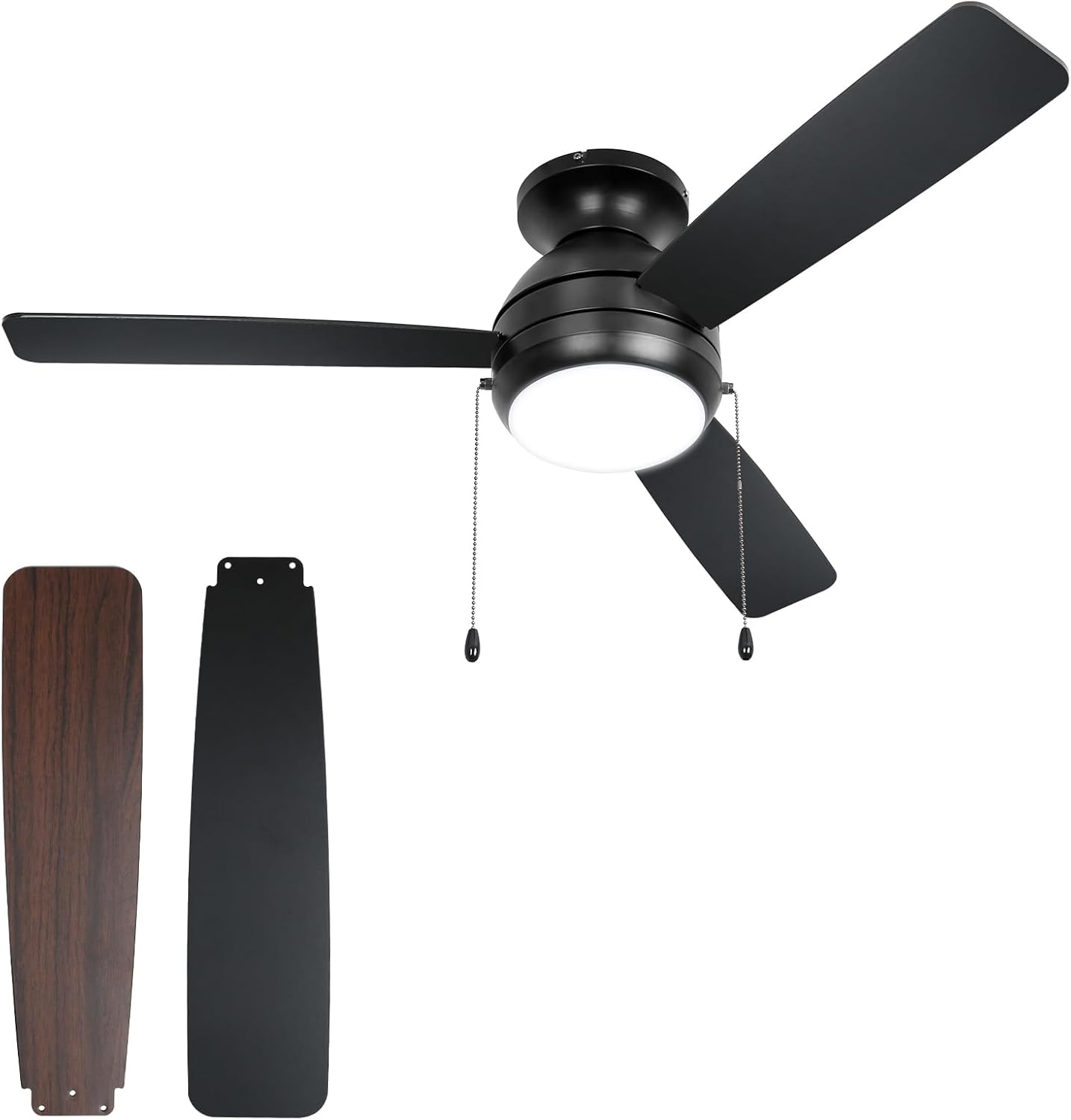hykolity Ventilador de techo de montaje empotrado de 44 pulgadas con luces LED (3000 K4000 K6000 K), cadena de tracción, motor reversible
