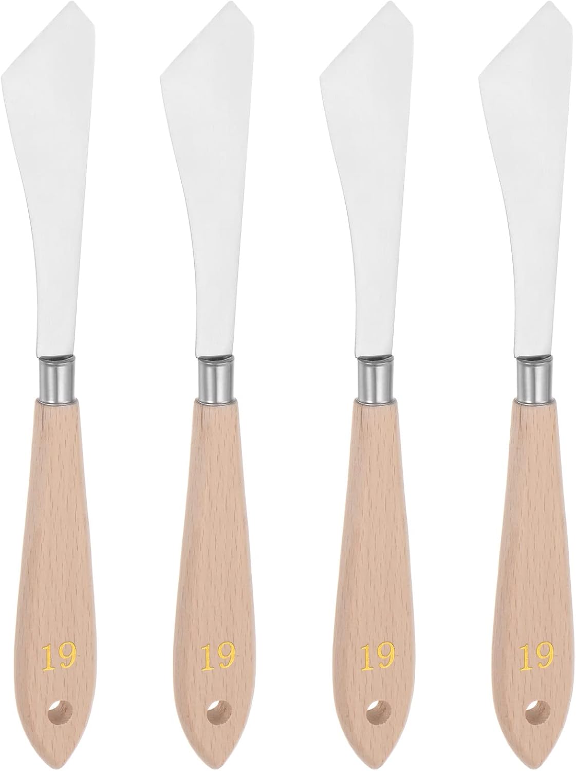 4pcs No.19 Paleta Cuchillos 0.945 in Ancho Acero Inoxidable Pequeña Espátula Inclinada Pintura Cuchillo de Paleta con Mango de Madera para Óleo