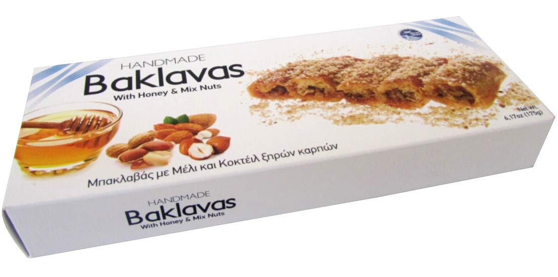 Baklavas hecho a mano, todo natural, elige tu relleno favorito, importado de Grecia, Candianuts – Caja de 6.17 onzas con 5 piezas (con miel y nueces