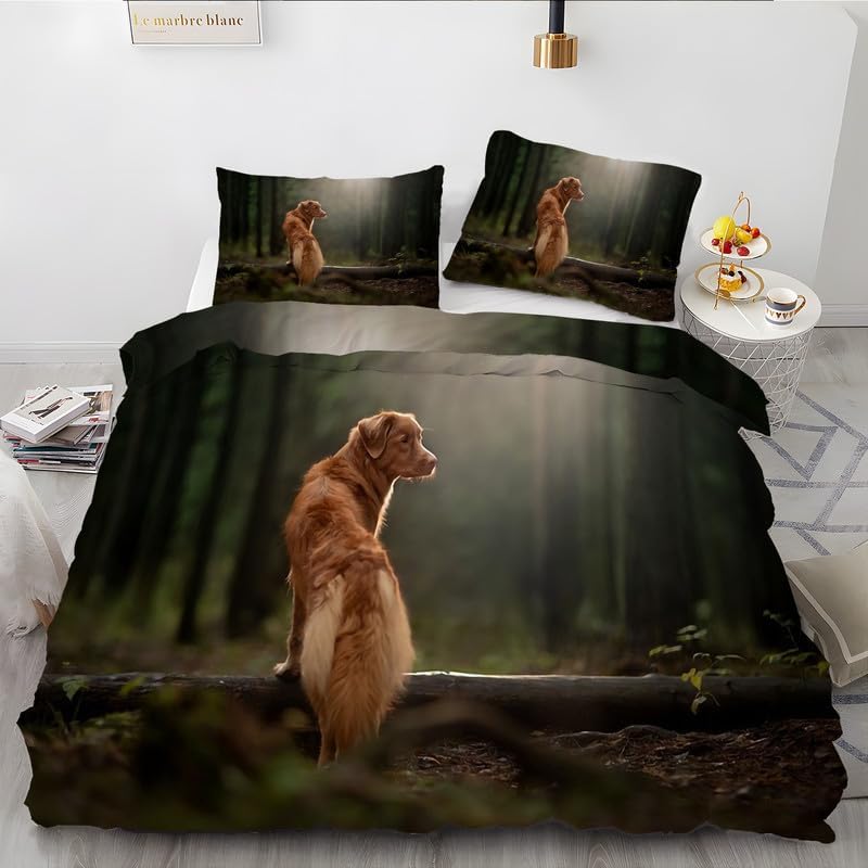 Funda de edredón marrón con estampado de animales, funda de edredón de microfibra suave y 2 fundas de almohada de 20 x 36 pulgadas, juego de cama