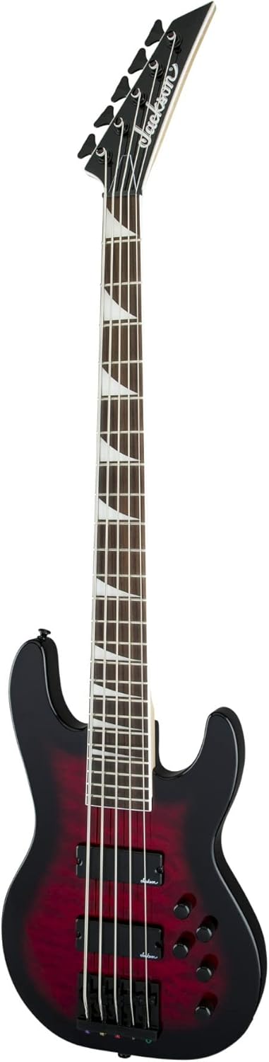 Jackson JS Series – Bajo de concierto de 5 cuerdas JS3VQ, explosión roja transparente, diapasón de amaranto