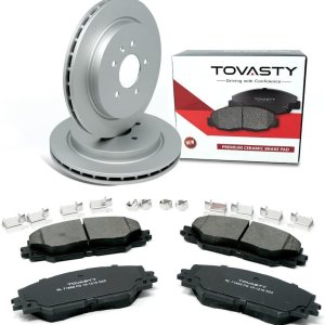 Traseras TOVASTY Pastillas de freno y rotores Kit para Kia Forte Koup 2010-2013 E-Coated BKC0535 Traseras TOVASTY Pastillas de freno y rotores Kit para Kia Forte Koup 2010-2013 E-Coated BKC0535