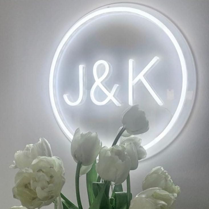 Letrero de neón de boda con iniciales circulares, letrero de neón con nombre de Coulps, letrero de neón personalizado para decoración del hogar, luz