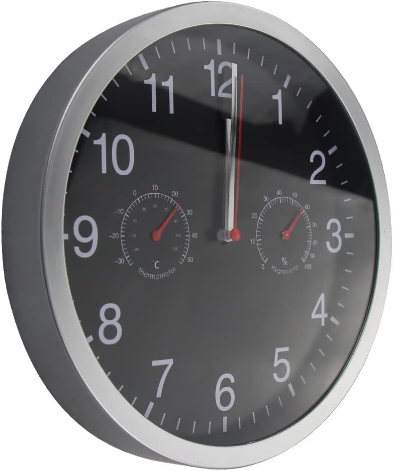 Reloj de pared silencioso de 10 pulgadas, funciona con pilas, movimiento de barrido, cubierta de vidrio, marco de aluminio plateado, para cocina,
