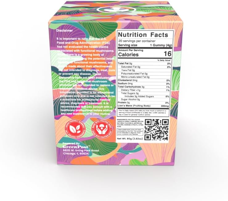 MAGICDOZE Brainfood Gomitas de hongo melena de león, cuerpo fructífero de melena de león de 6000 mg, 20 gomitas veganas por botella
