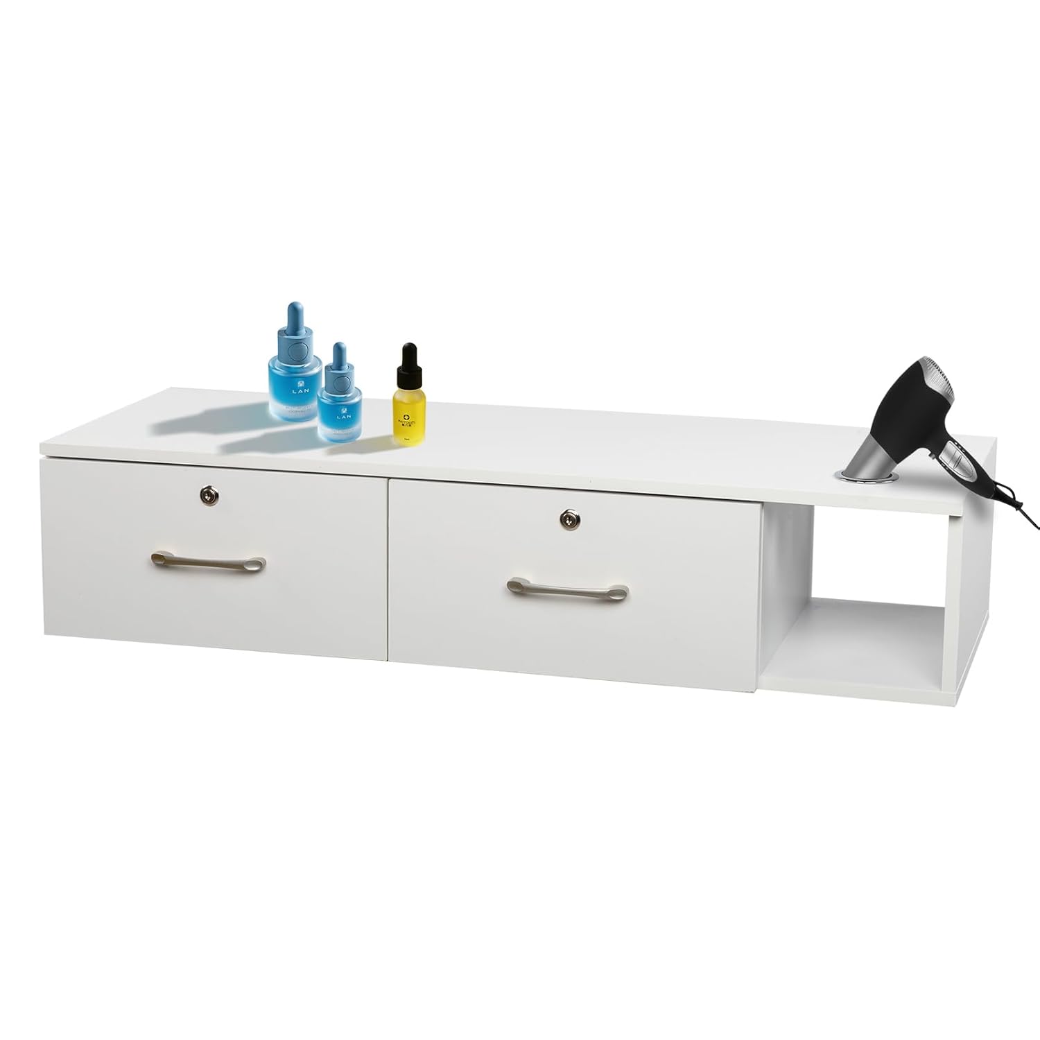TOVRON Estación de peluquería de montaje en pared, organizador de almacenamiento de maquillaje blanco, para peluquería, belleza, spa, conjunto de