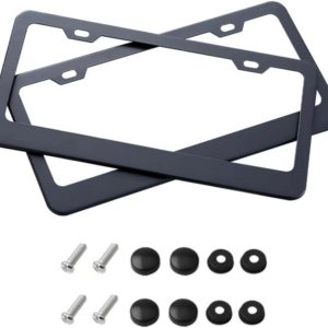 Marco de matrícula, 2 piezas de metal pulido de acero inoxidable resistente, 2 agujeros delanteros y traseros con sujetadores, a prueba de óxido, Marco de matrícula, 2 piezas de metal pulido de acero inoxidable resistente, 2 agujeros delanteros y traseros con sujetadores, a prueba de óxido,