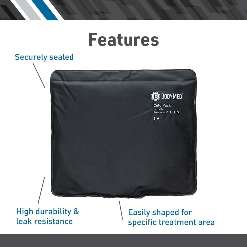 BodyMed Paquetes fríos de uretano negro resistente, bolsa de hielo flexible reutilizable para lesiones – Paquete de gel frío – Tamaño estándar, 14