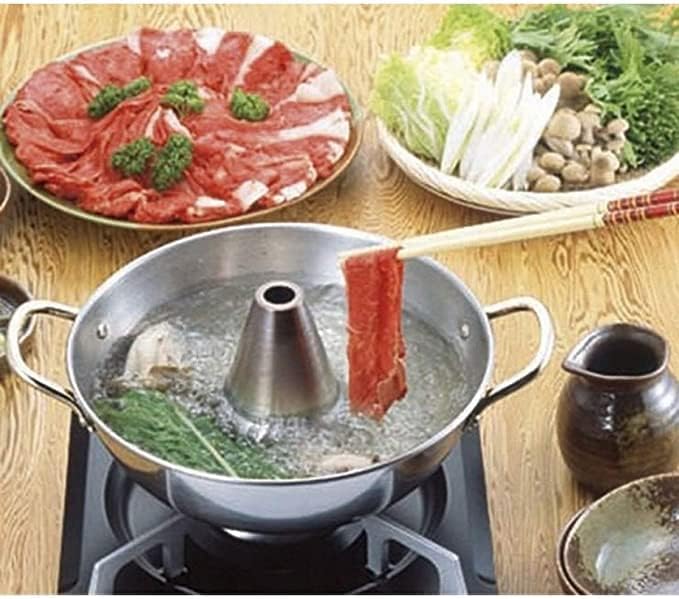 JapanBargain, Auténtica olla japonesa Shabu Shabu Hot Pot tradicional de acero inoxidable con chimenea, fabricada en Japón (10.2 in)