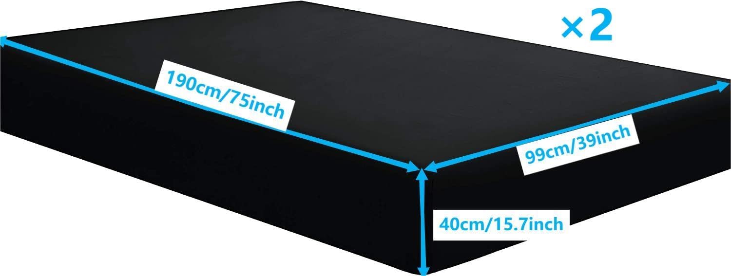 Paquete de 2 sábanas bajeras negras tamaño individual, cama en una bolsa, microfibra súper suave, resistente a las arrugas y a la decoloración,