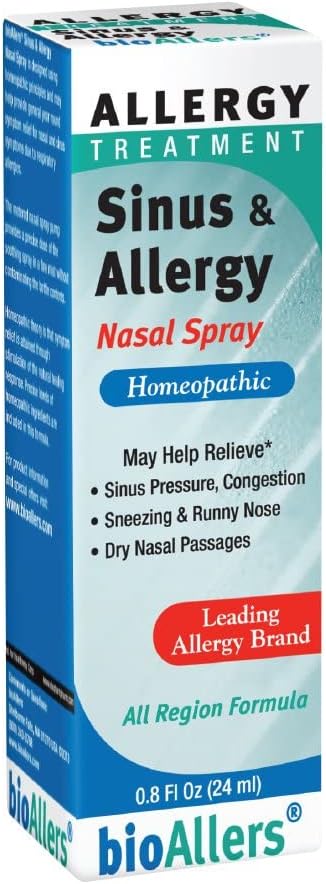 NaturalCare bioAllers Aerosol nasal para alergias, aerosol homeopático para alivio de la congestión, presión sinusal, estornudos, secreción nasal,