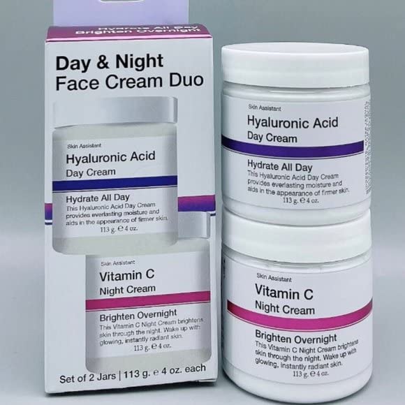 Skin Assistant  Dúo de crema facial de día y noche  Ácido hialurónico y vitamina C  4oz ea