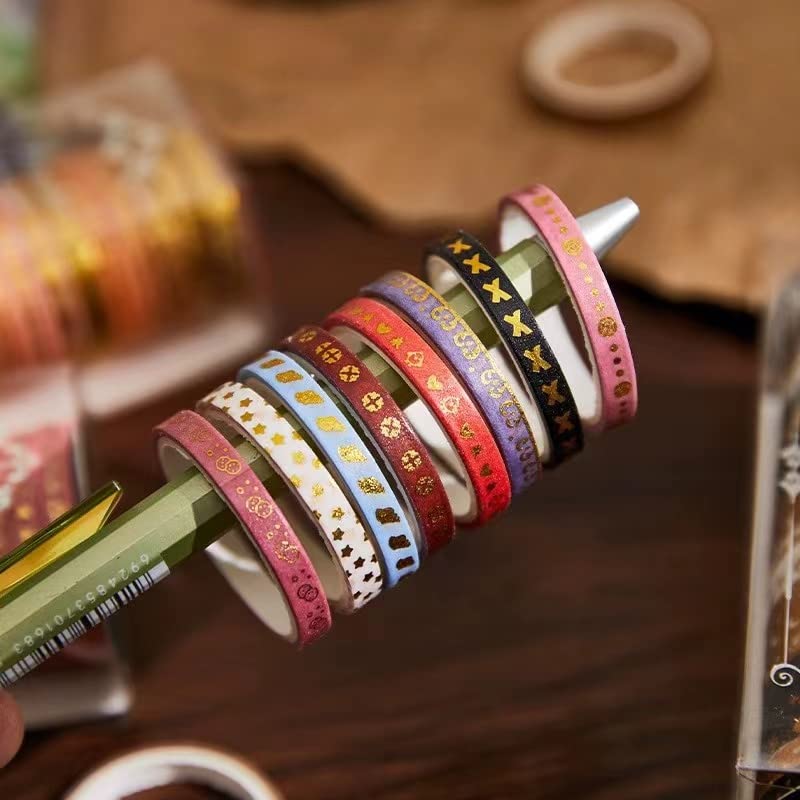 YUBX Juego de cintas washi delgadas doradas con impresión básica de papel de aluminio, cintas adhesivas decorativas para artes, manualidades,