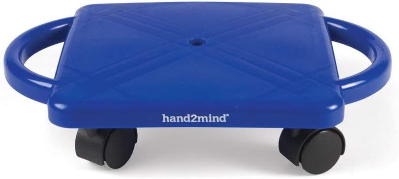 hand2mind – Patinete azul para interiores con asas de seguridad para niños de 6 a 12 años, patinete de plástico con rodillos, educación física para