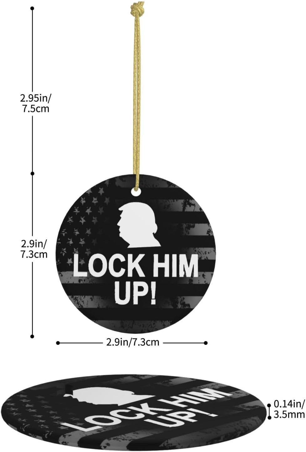 Lock Him Up Anti Donald Trump Adornos de cerámica Decoración colgante personalizado Adorno colgante de Navidad para decoración del hogar