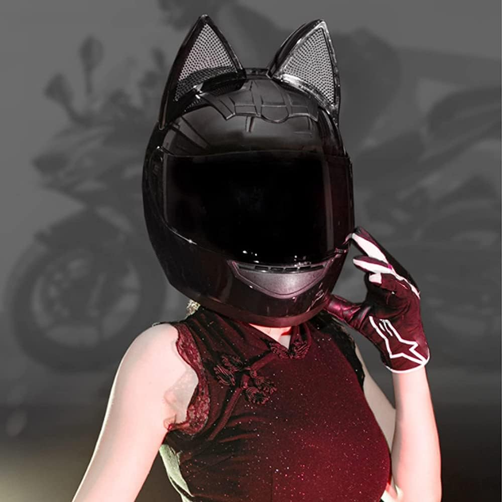 Casco de motocicleta de cara completa para mujer, con orejas de gato, cascos con Bluetooth, casco modular ligero con certificación DOTECE para