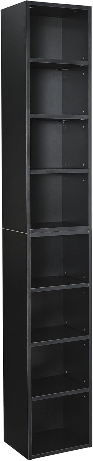 Estante de torre multimedia de 8 niveles, gabinete de almacenamiento delgado para CD y DVD con estantes ajustables, estantería alta y estrecha para
