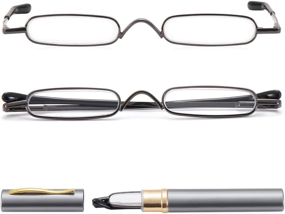 Mini lentes de lectura con bolígrafo delgado con estuche de clip portátil, lectores de bolsillo pequeño para hombres y mujeres