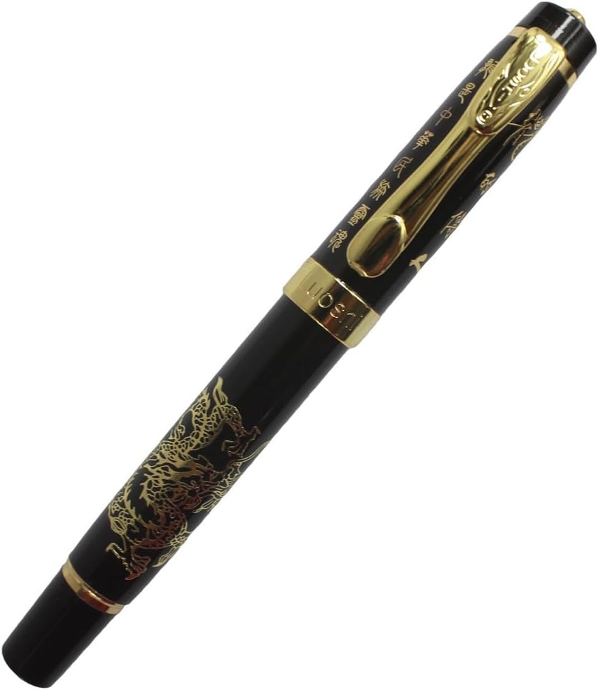 Gullor 818 Bolígrafo Fountian negro con clip dorado – Punta doblada