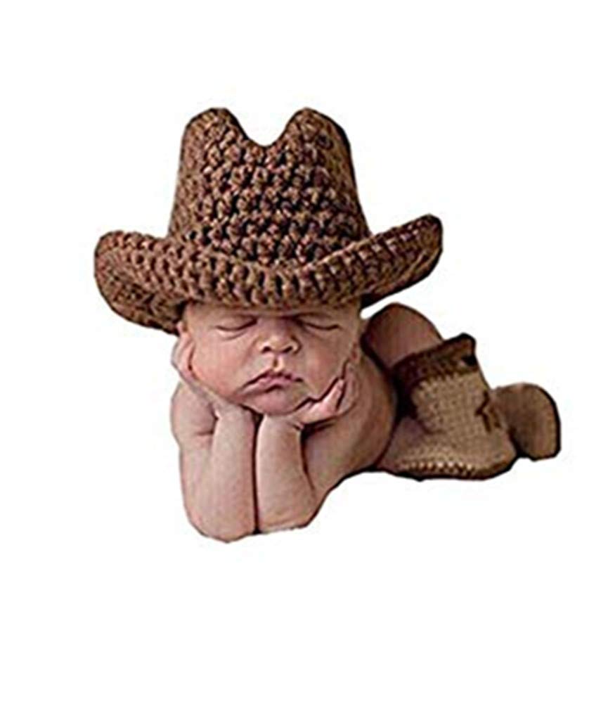 Pinbo Zapatos de sombrero de vaquero de punto de ganchillo para bebés y niños, color caqui