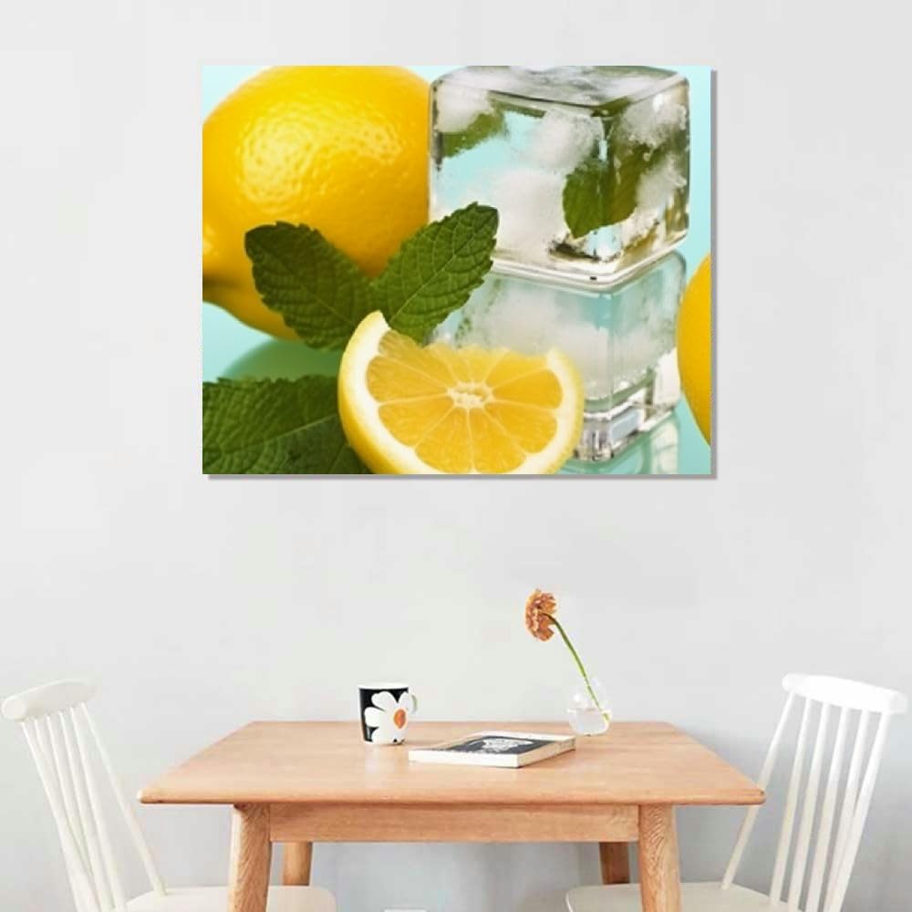 Algasan Canvas Painting Canvas Wall Art Picture 20x16in for Living Room Bedroom Fall Decor Lemon and Ice
