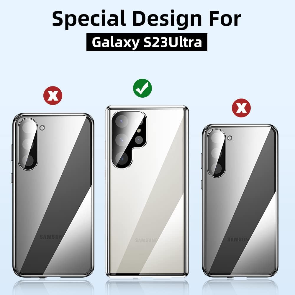 Funda para Samsung Galaxy S23 Ultra, protección de cuerpo completo de 360 grados con bloqueo de seguridad, absorción magnética, parachoques de metal
