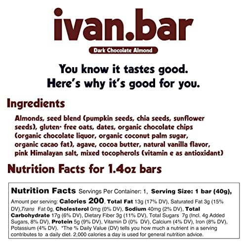 ivan.bar Barrita energética llena de proteínas, proporciona energía saludable, vegano, ingredientes totalmente naturales, sin soja, lácteos y gluten