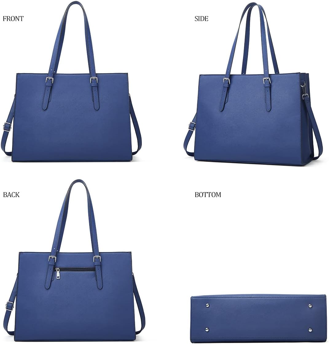 Bolsa para laptop de 15.6 pulgadas para mujer, bolsa de mano de cuero con clase, maletín para computadora para el trabajo, bolso impermeable, juego