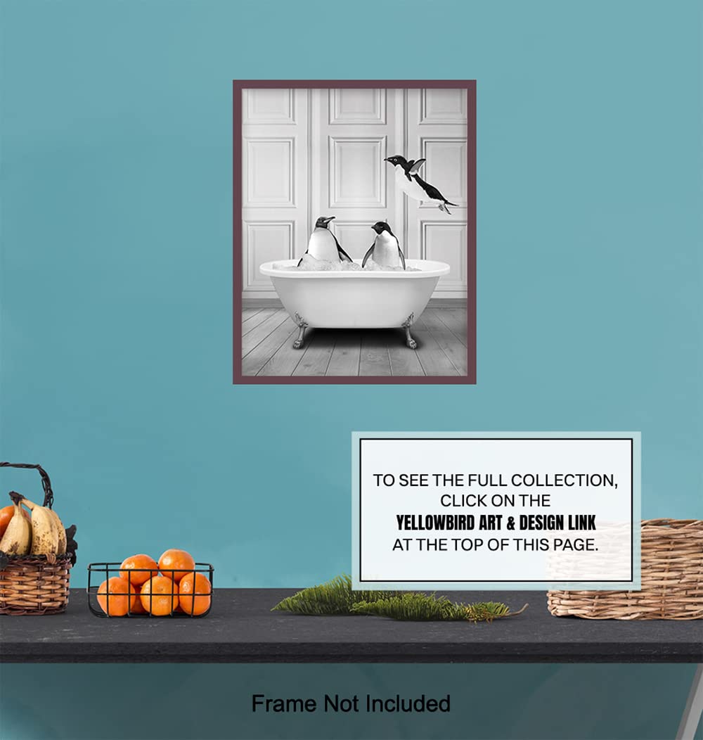 Cute Penguin Bathroom Wall Art LARGE 11×14 – Funny Black Bathroom Decor – Unique Bathroom Wall Decor – Guest Bathroom Art – Powder room Wall Art –