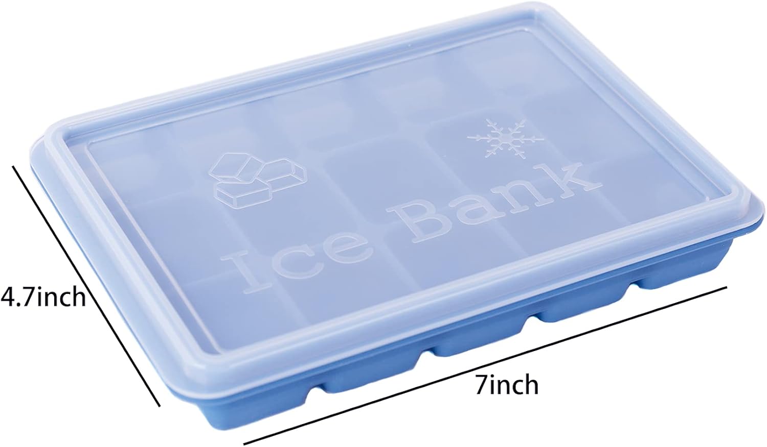 FUN LAVIE Bandejas para cubitos de hielo con tapas, juego de 2 moldes de silicona azul, duraderos, fáciles de liberar y sin BPA