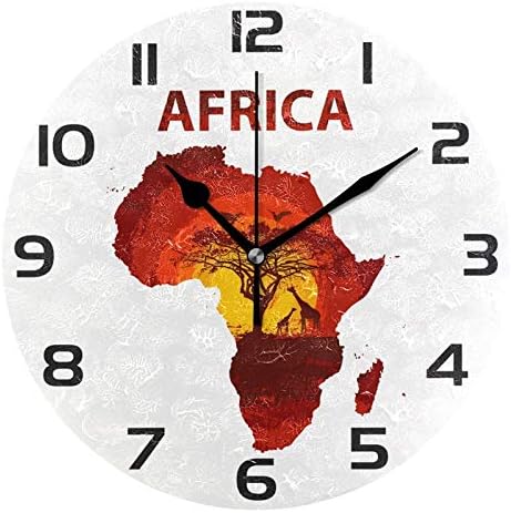 ALAZA Reloj de pared redondo con mapa de animales de safari africano, silencioso, sin tictac, pintura al óleo, hogar, oficina, escuela, reloj